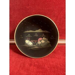 Japanese Hand Painted Black and Gold Lacquer Small Bowl